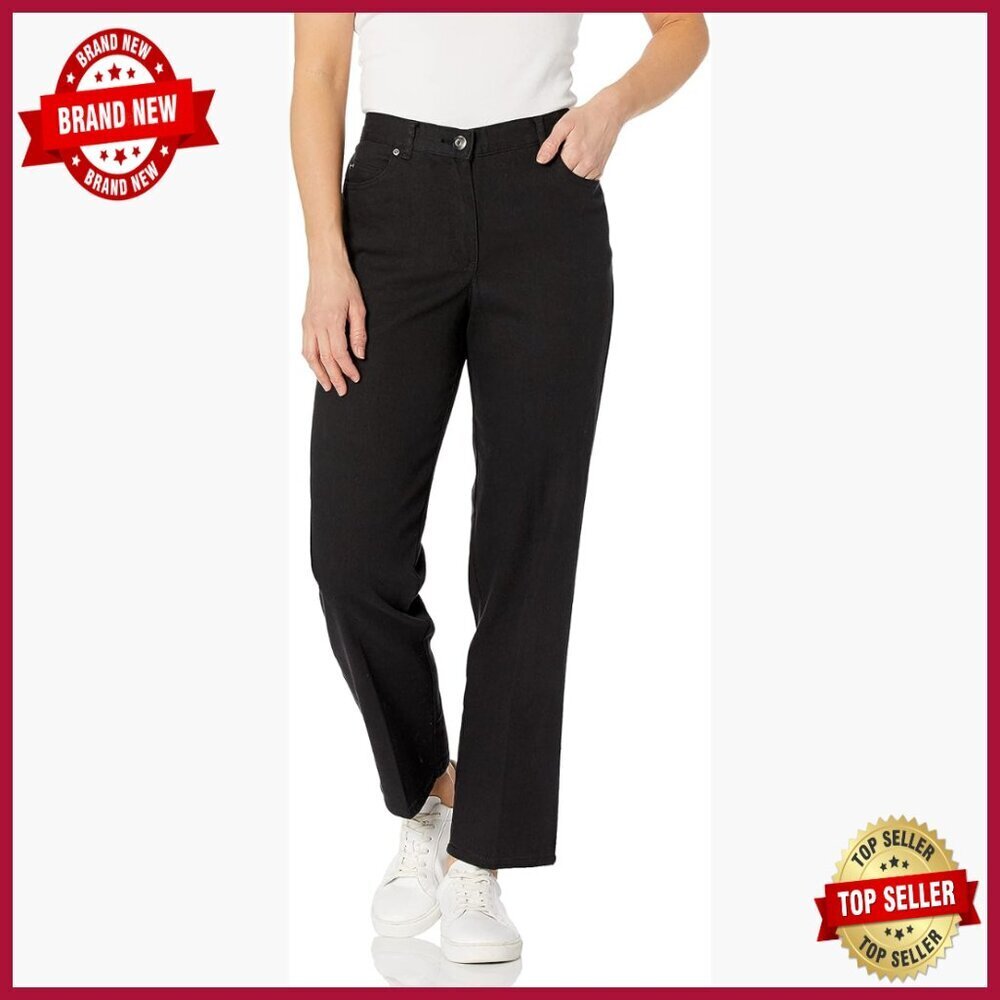 Petite High Rise Flat Front Denim Jeans with Elastic Waist
